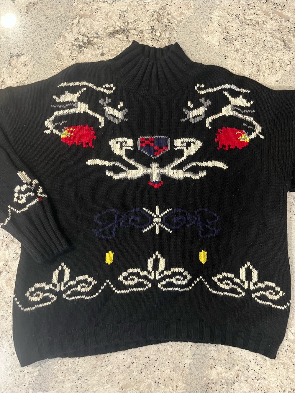 Vintage Black Patterned Knit Sweater